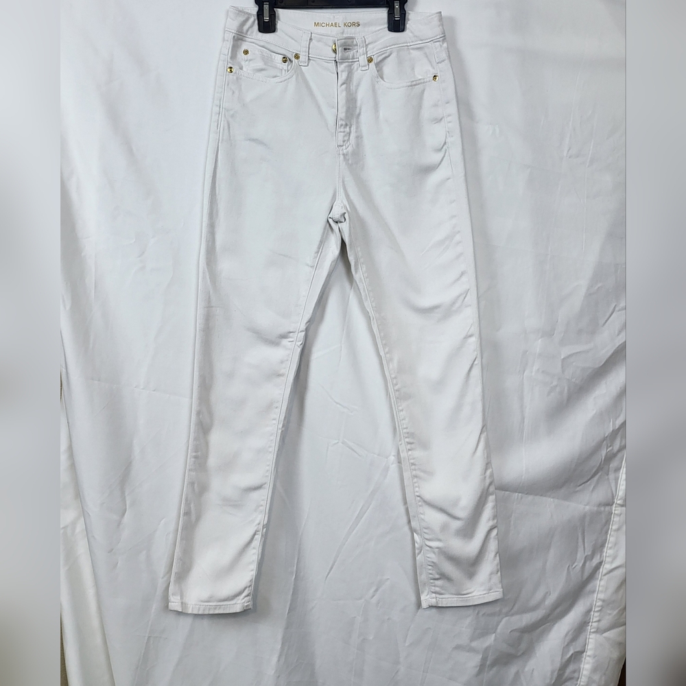 Michael Kors Womens White Gold Detail Slim Fit 5 Pocket Styling Jeans Size‎ 6
